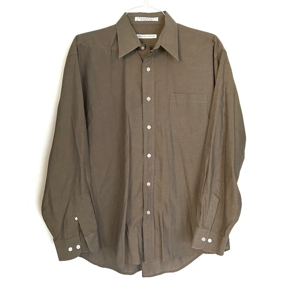 Geoffrey Beene Men’s Taupe Button Down Dress Shirt Collared Pocket Size 34 17” - Picture 1 of 10